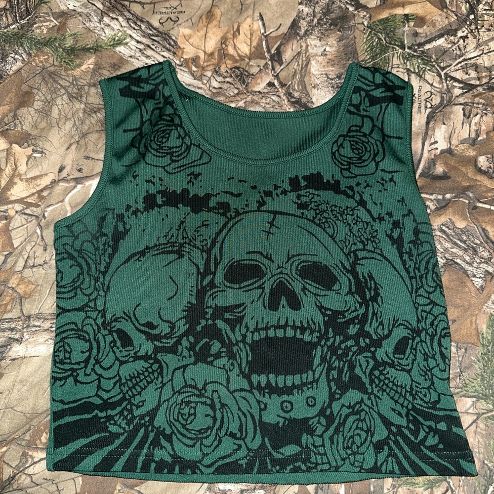 Green and Black Skull Crop Top
